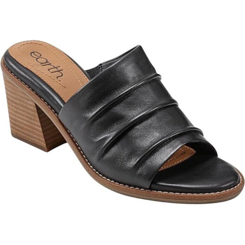NWT Earth Adara Open Toe Block Heel Dress Sandals ETADARA Black Leather 8M
